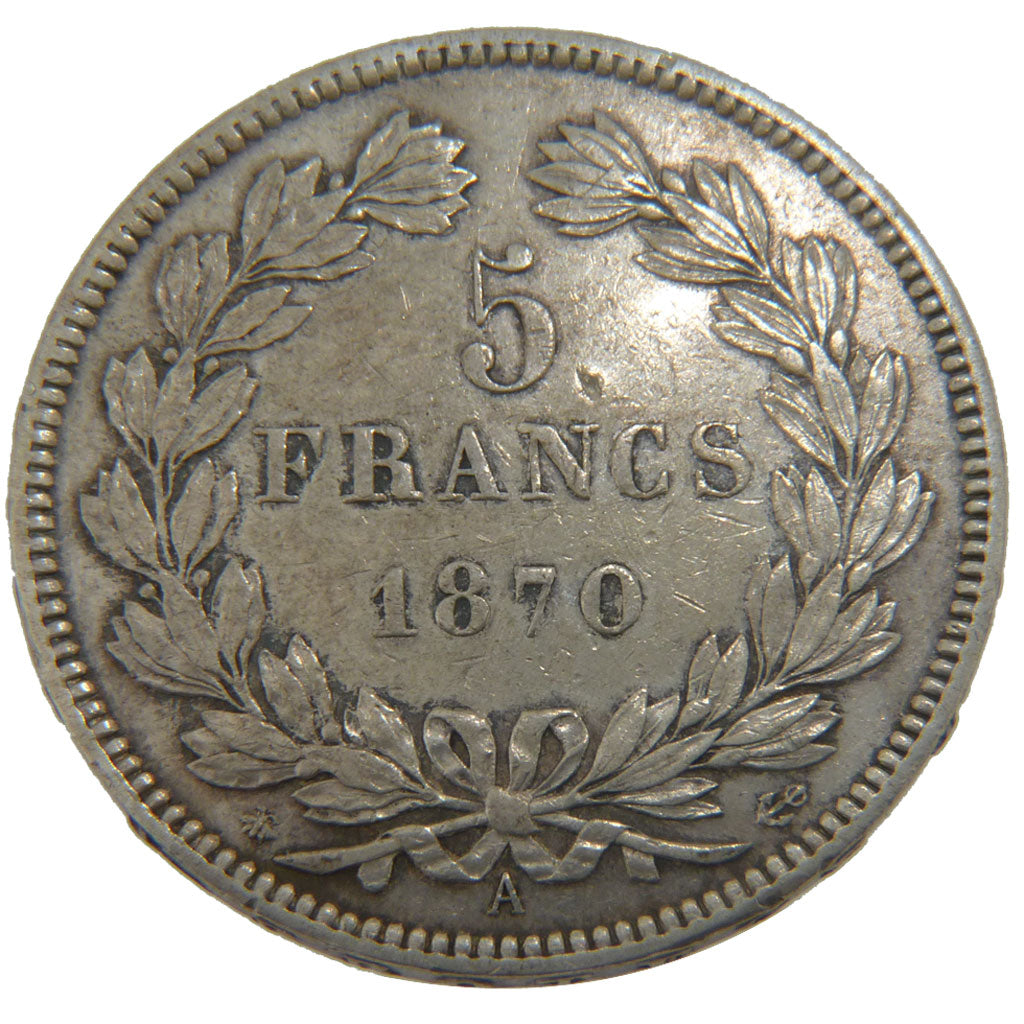 FRANCE, Cérès, 5 Francs, 1870, Paris, EF(40-45), Silver, Gadoury #742, 25.00