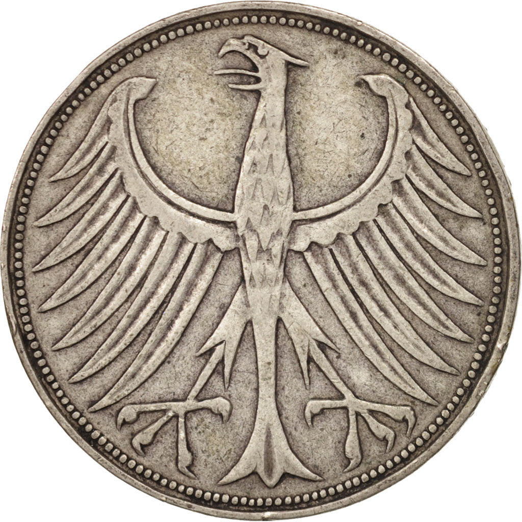 GERMANY - FEDERAL REPUBLIC, 5 Mark, 1951, Munich, EF(40-45), Silver, KM:112.1