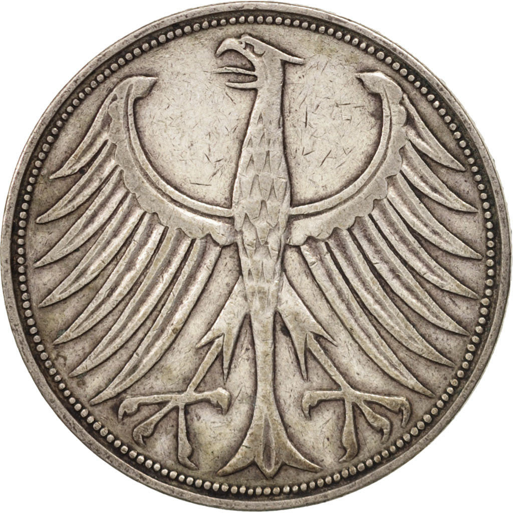 GERMANY - FEDERAL REPUBLIC, 5 Mark, 1951, Karlsruhe, EF(40-45), Silver, KM:112.1