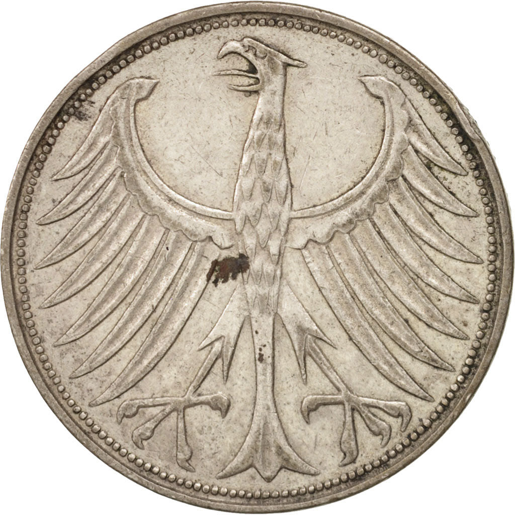 Coin, GERMANY - FEDERAL REPUBLIC, 5 Mark, 1951, Karlsruhe, EF(40-45), Silver