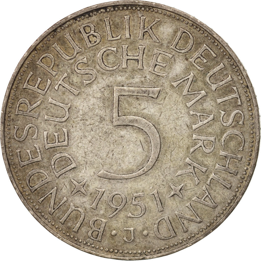 République fédérale allemande, 5 Mark, 1951, Hamburg, TTB, Argent, KM:112.1
