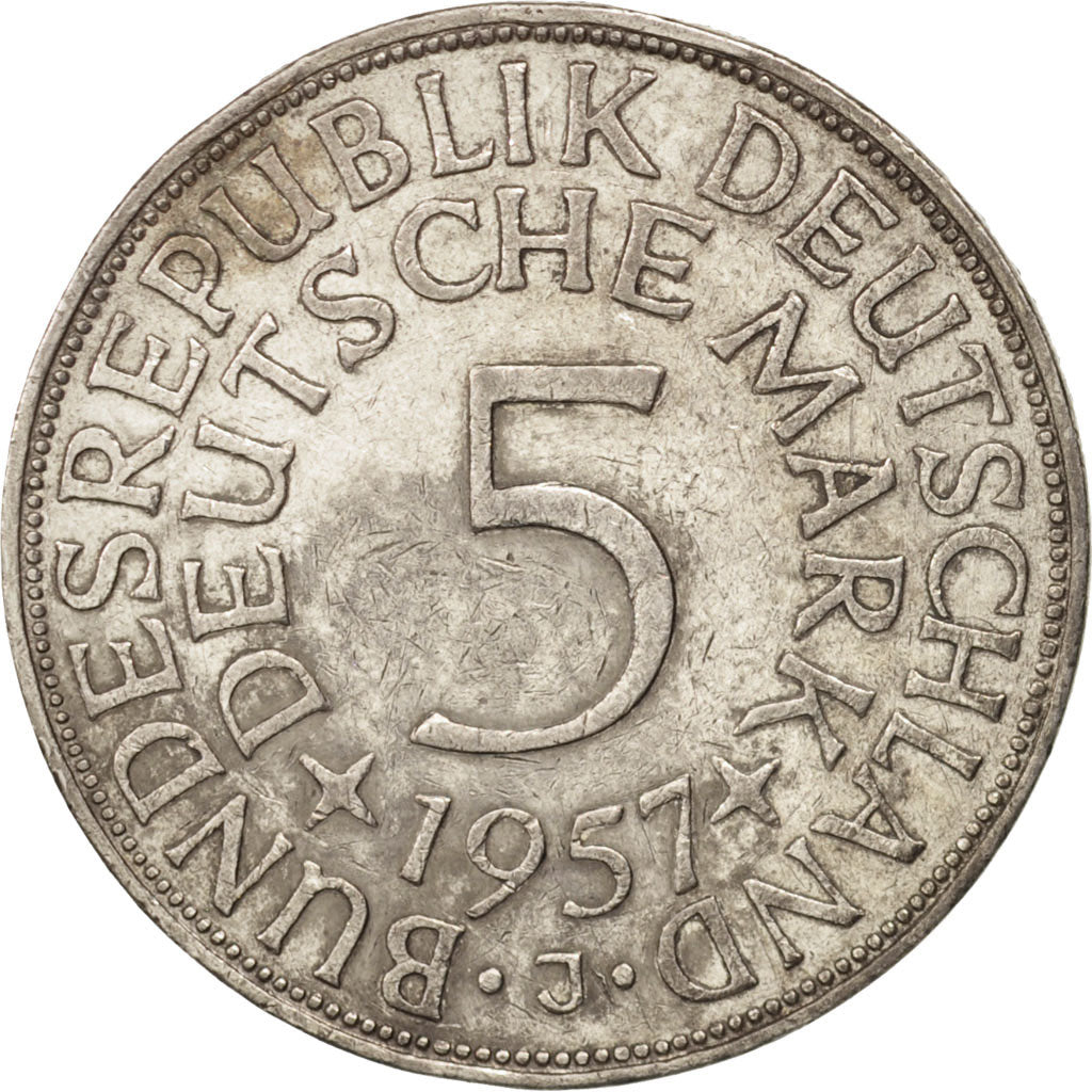 Moneta, GERMANIA - REPUBBLICA FEDERALE, 5 Mark, 1957, Hamburg, BB, Argento