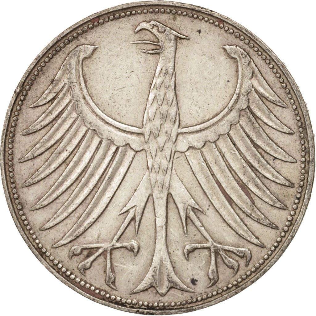 GERMANY - FEDERAL REPUBLIC, 5 Mark, 1960, Stuttgart, AU(50-53), Silver, KM:112.1