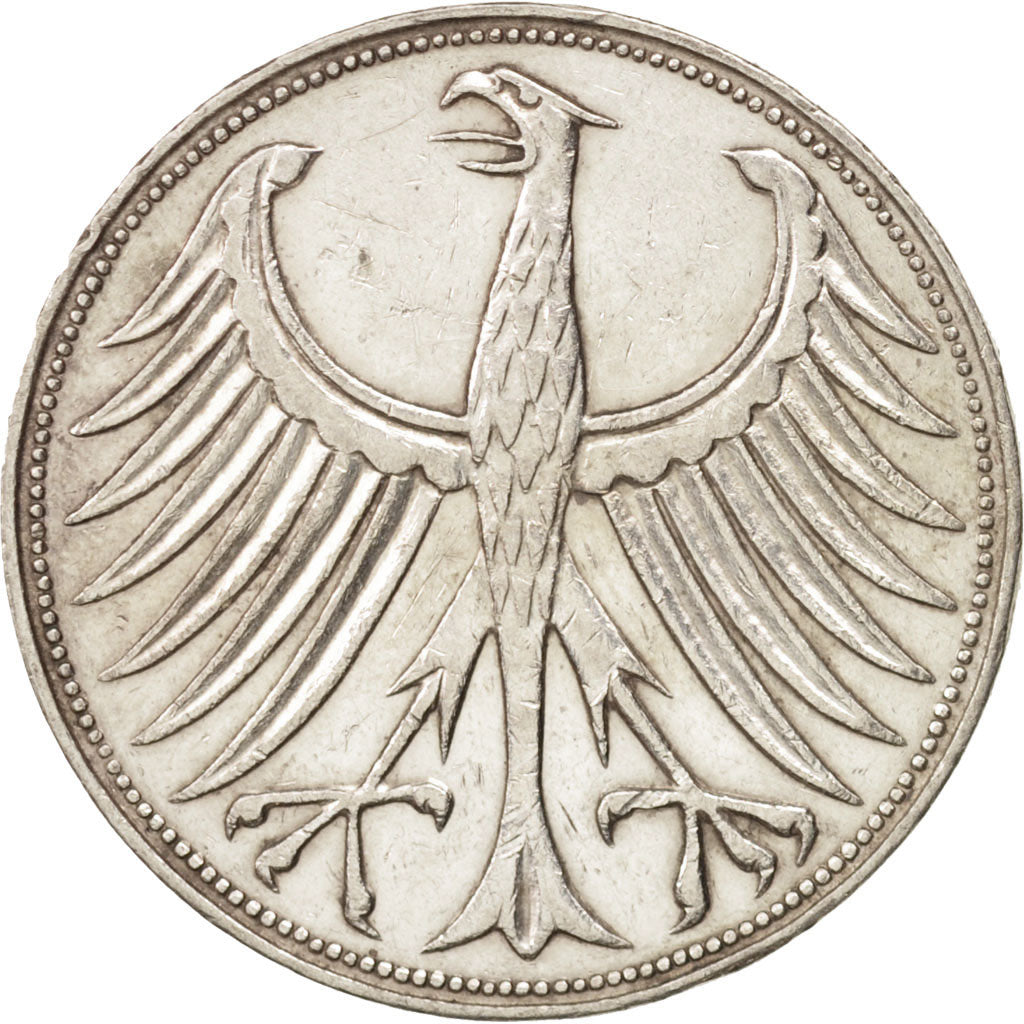 GERMANY - FEDERAL REPUBLIC, 5 Mark, 1961, Stuttgart, EF(40-45), Silver, KM:112.1