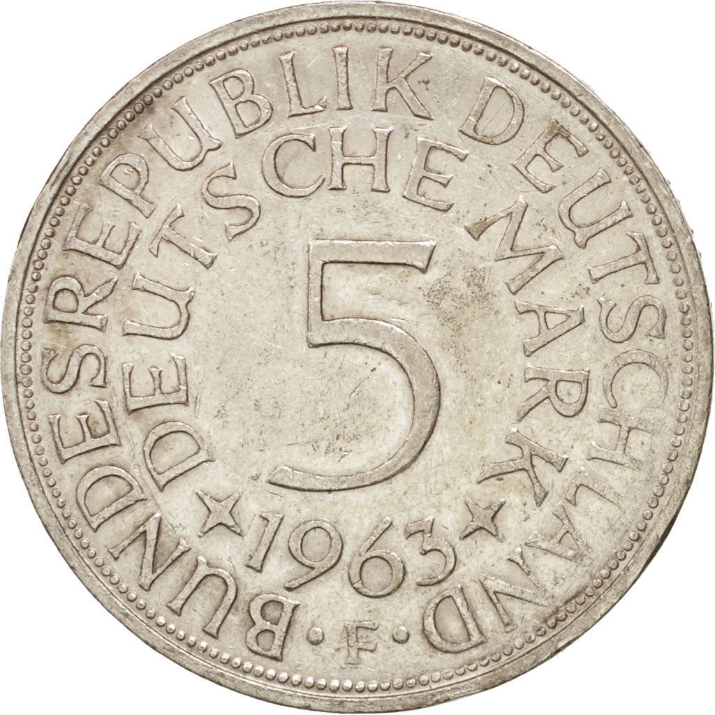 Coin, GERMANY - FEDERAL REPUBLIC, 5 Mark, 1963, Stuttgart, AU(50-53), Silver