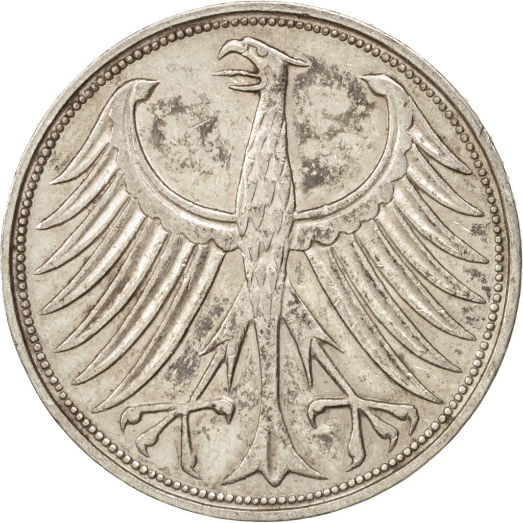 GERMANY - FEDERAL REPUBLIC, 5 Mark, 1965, Stuttgart, AU(50-53), Silver, KM:112.1