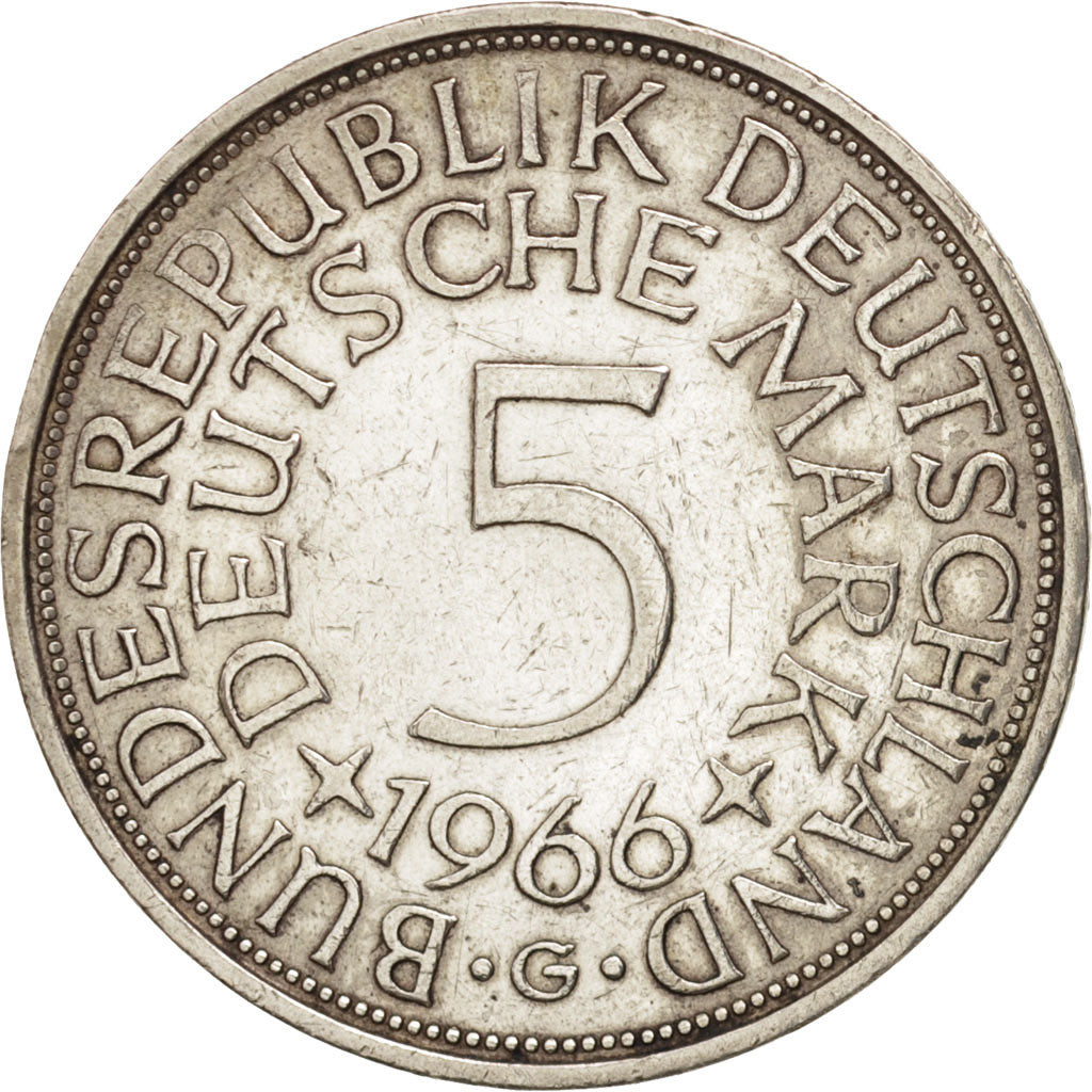 Moneta, Niemcy - RFN, 5 Mark, 1966, Karlsruhe, AU(50-53), Srebro, KM:112.1