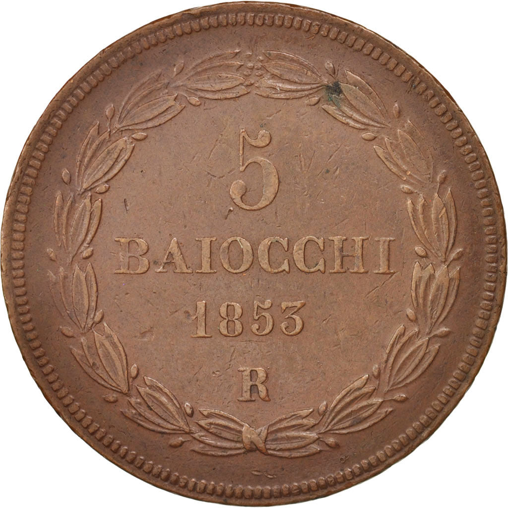 Münze, Italien Staaten, PAPAL STATES, Pius IX, 5 Baiocchi, 1853, Rome, SS+
