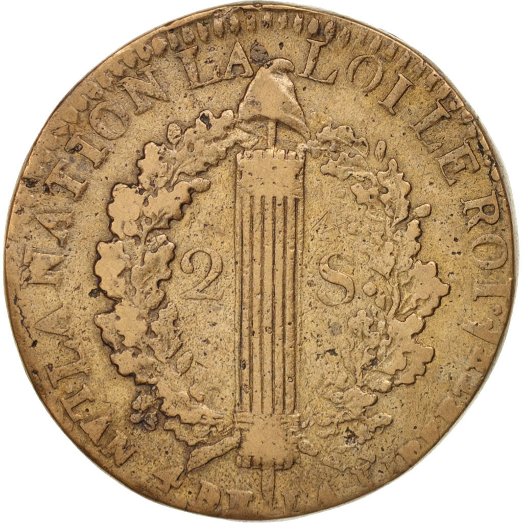 Coin, France, Louis XVI, 2 Sols, 1792, Arras, VF(30-35), Bronze, Gadoury:25