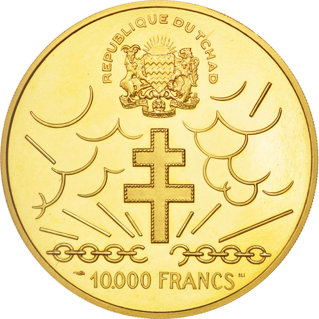 Chad, 10000 Francs Charles De Gaulle, 1970, MS(64), Gold, KM:11