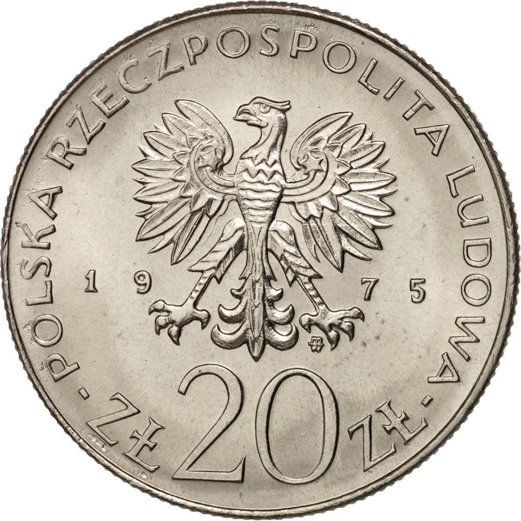 Coin, Poland, 20 Zlotych, 1975, Warsaw, MS(65-70), Copper-nickel, KM:75
