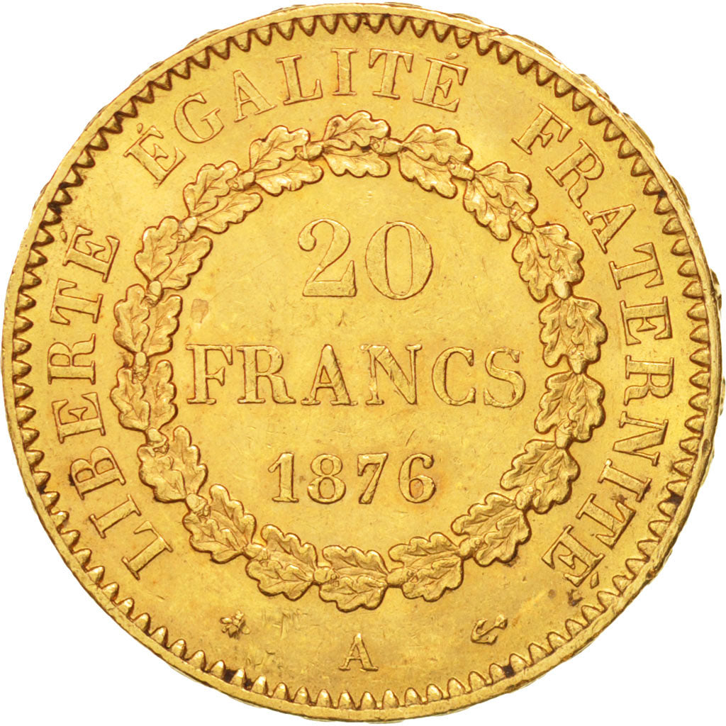 France, Génie, 20 Francs, 1876, Paris, AU(50-53), Gold, KM:825, Gadoury:1063