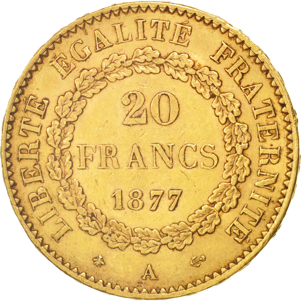Francia, Génie, 20 Francs, 1877, Paris, BB+, Oro, KM:825, Gadoury:1063