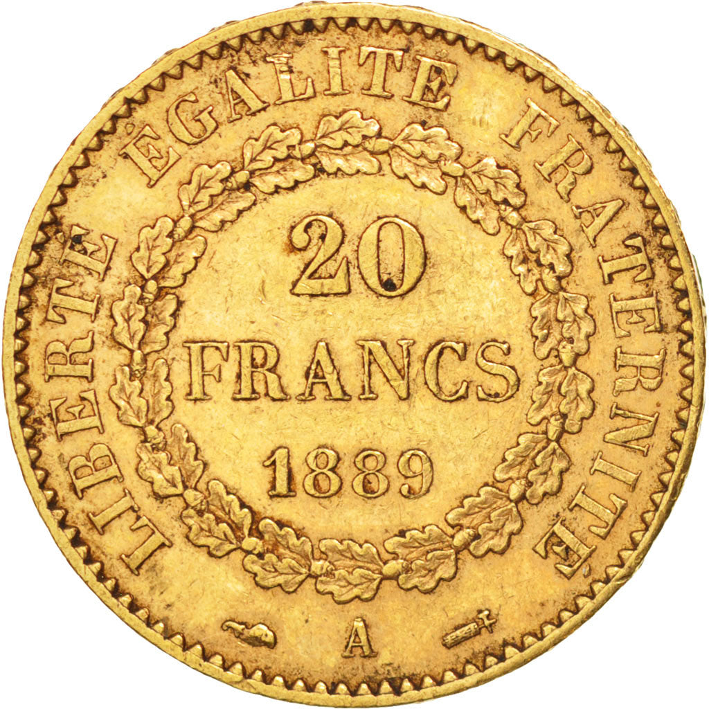 Frankreich, Génie, 20 Francs, 1889, Paris, EF(40-45), Gold, KM:825