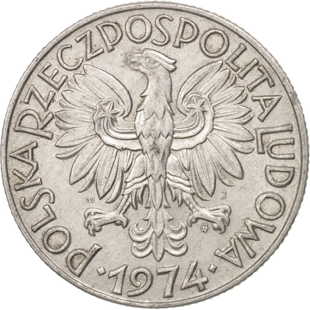 Coin, Poland, 5 Zlotych, 1974, Warsaw, AU(55-58), Aluminum, KM:47