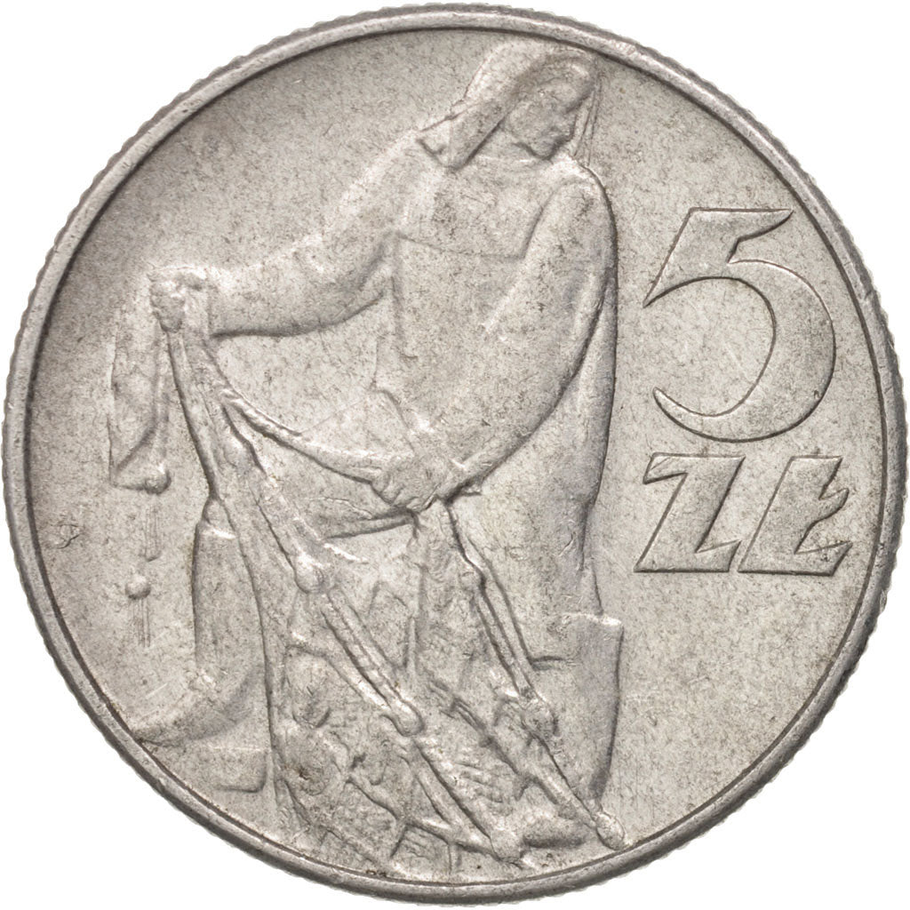 Coin, Poland, 5 Zlotych, 1974, Warsaw, AU(55-58), Aluminum, KM:47