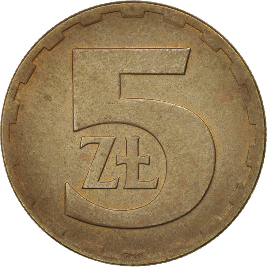 Moneda, Polonia, 5 Zlotych, 1977, Warsaw, MBC+, Latón, KM:81.1
