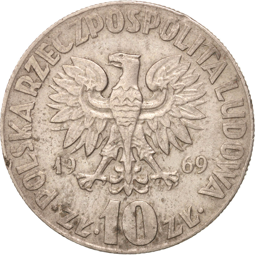 Moneta, Polska, 10 Zlotych, 1969, Warsaw, AU(50-53), Miedź-Nikiel, KM:51a