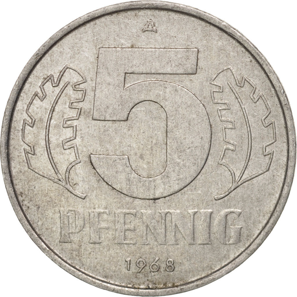Moneta, REPUBBLICA DEMOCRATICA TEDESCA, 5 Pfennig, 1968, Berlin, BB+, Alluminio