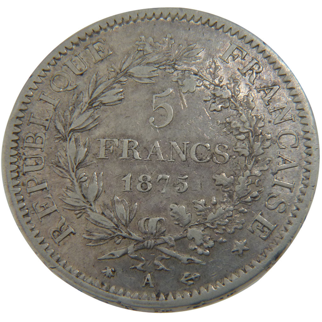 FRANCE, Hercule, 5 Francs, 1875, Paris, VF(30-35), Silver, Gadoury #745a, 24.90