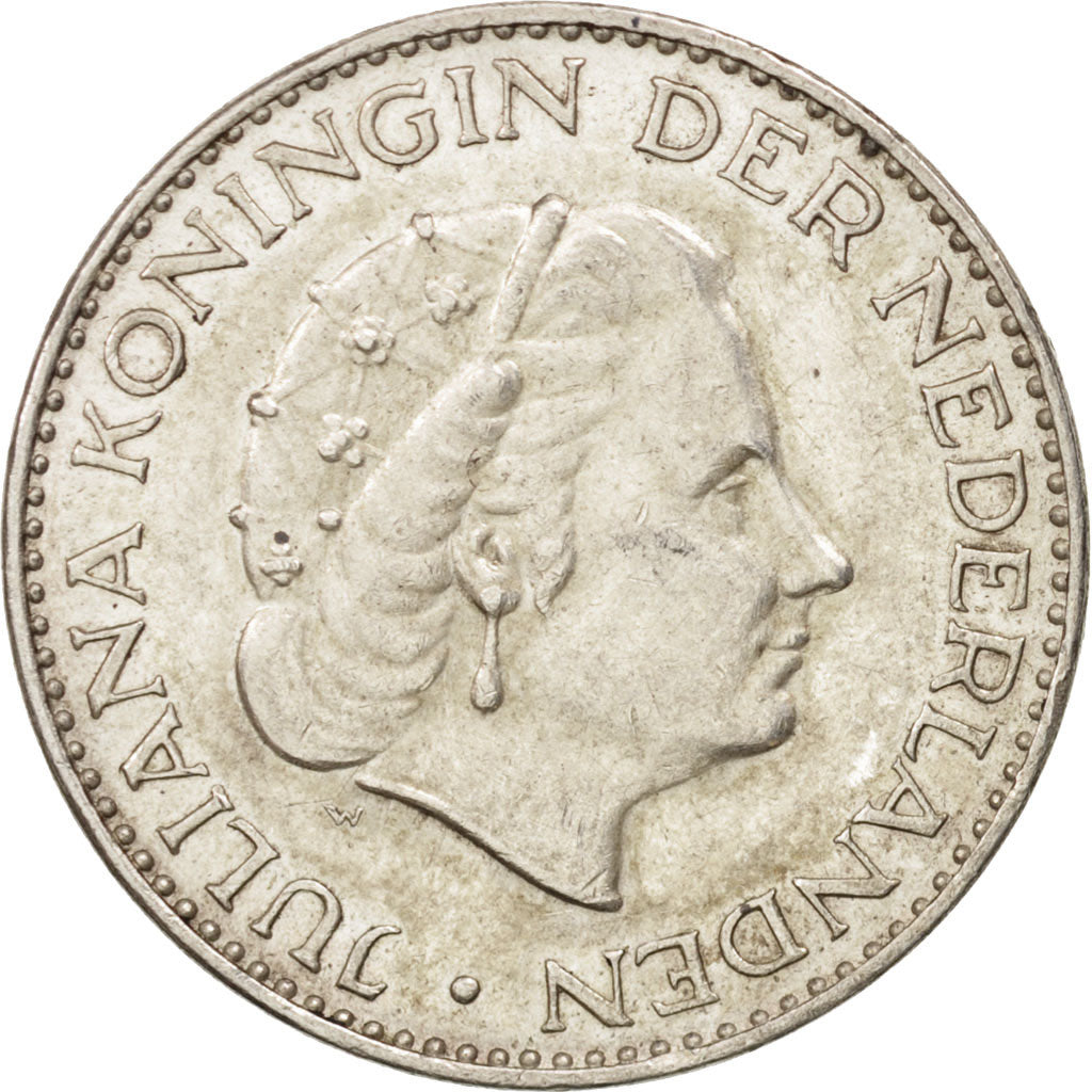 Netherlands, Juliana, Gulden, 1964, AU(55-58), Silver, KM:184