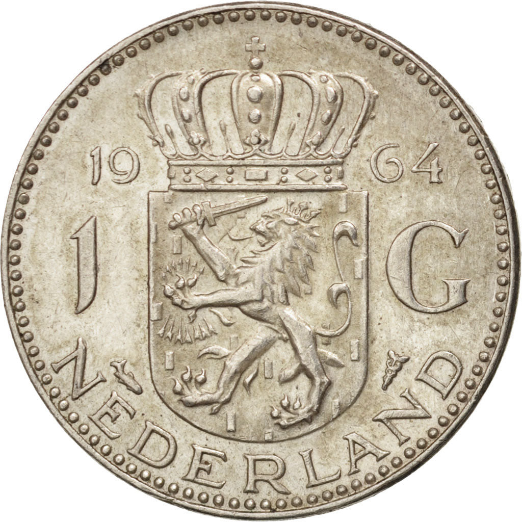 Netherlands, Juliana, Gulden, 1964, AU(55-58), Silver, KM:184