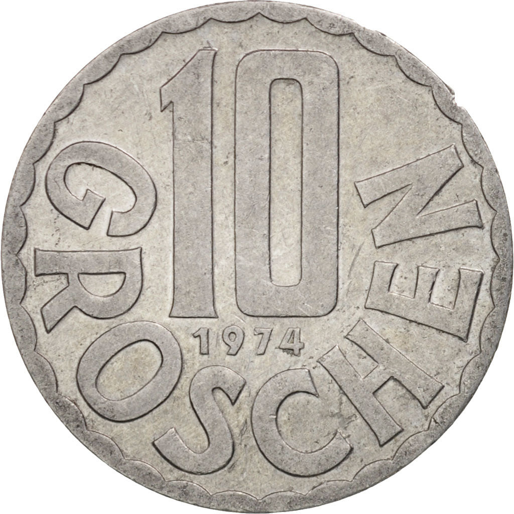 Coin, Austria, 10 Groschen, 1974, Vienna, AU(55-58), Aluminum, KM:2878