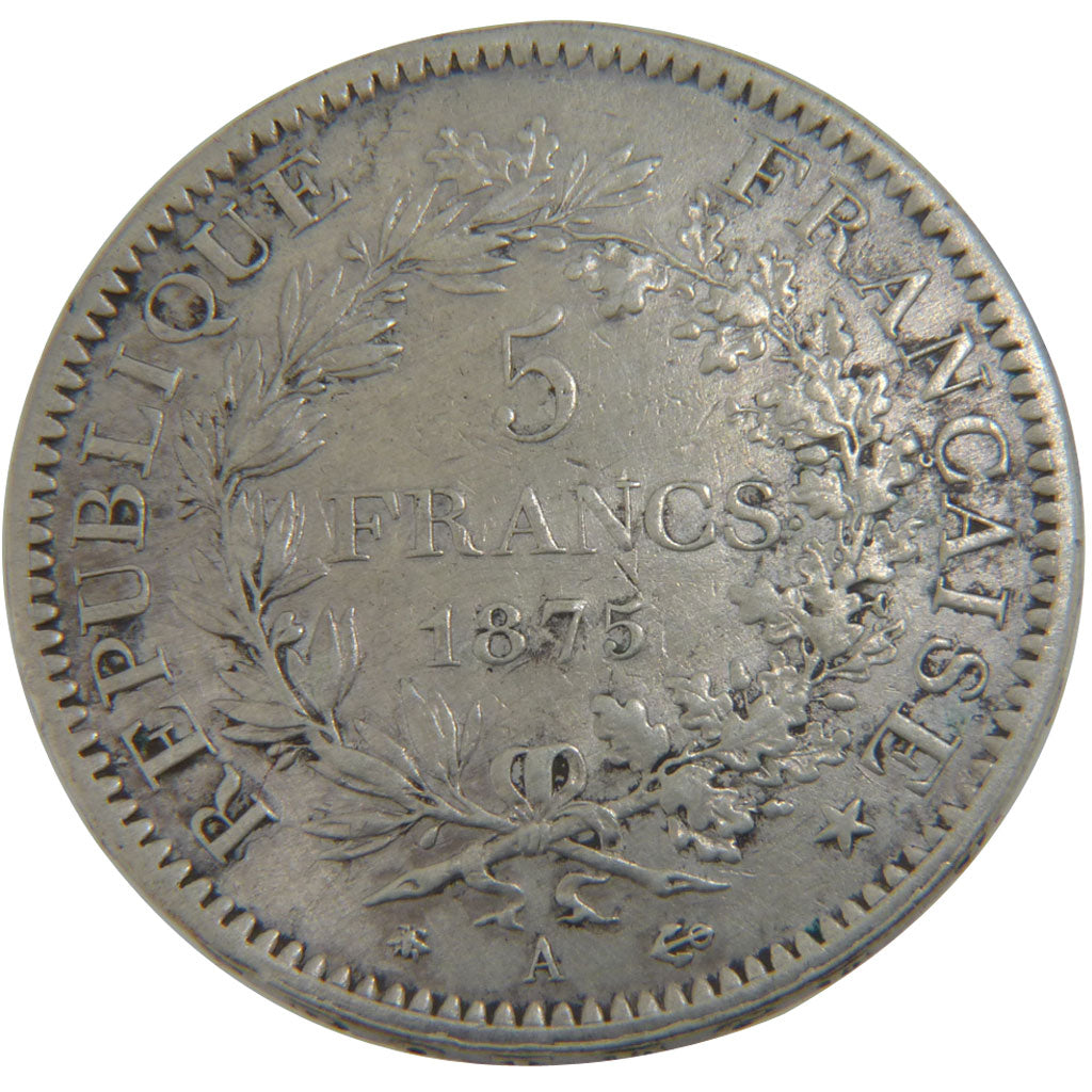 FRANCE, Hercule, 5 Francs, 1875, Paris, VF(30-35), Silver, Gadoury #745a, 24.80