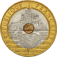 France, Mont Saint Michel, 20 Francs, 1992, MS(63), Tri-Metallic, KM:1008.1