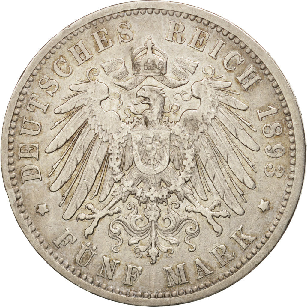 German States, PRUSSIA, Wilhelm II, 5 Mark, 1893, Berlin, EF(40-45), KM:523