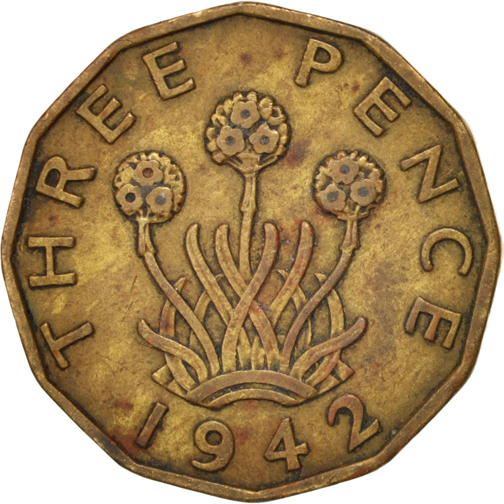 Monnaie, Grande-Bretagne, George VI, 3 Pence, 1942, TB+, Nickel-brass, KM:849