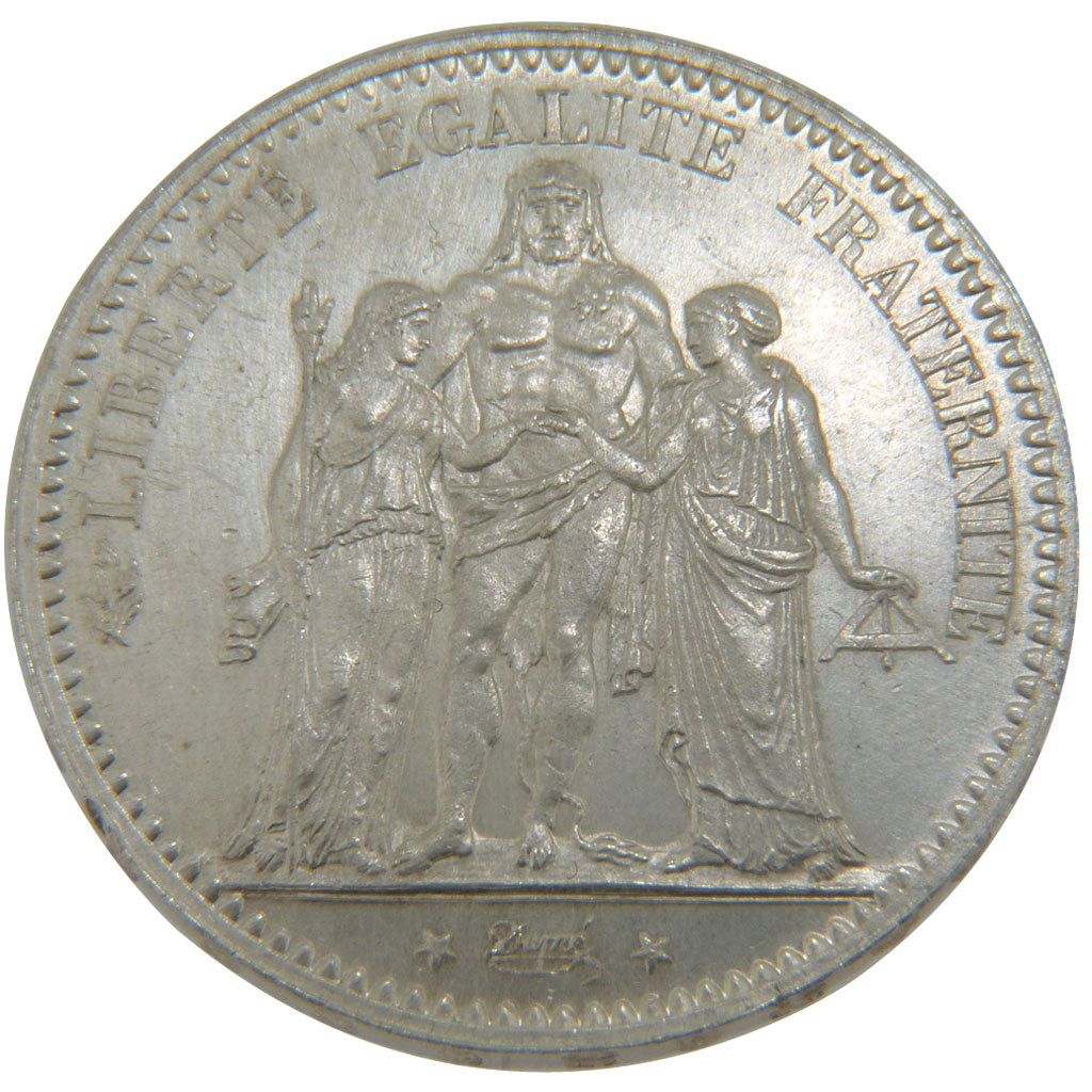 FRANCE, Hercule, 5 Francs, 1877, Paris, KM #820.1, AU(55-58), Silver, Gadoury...