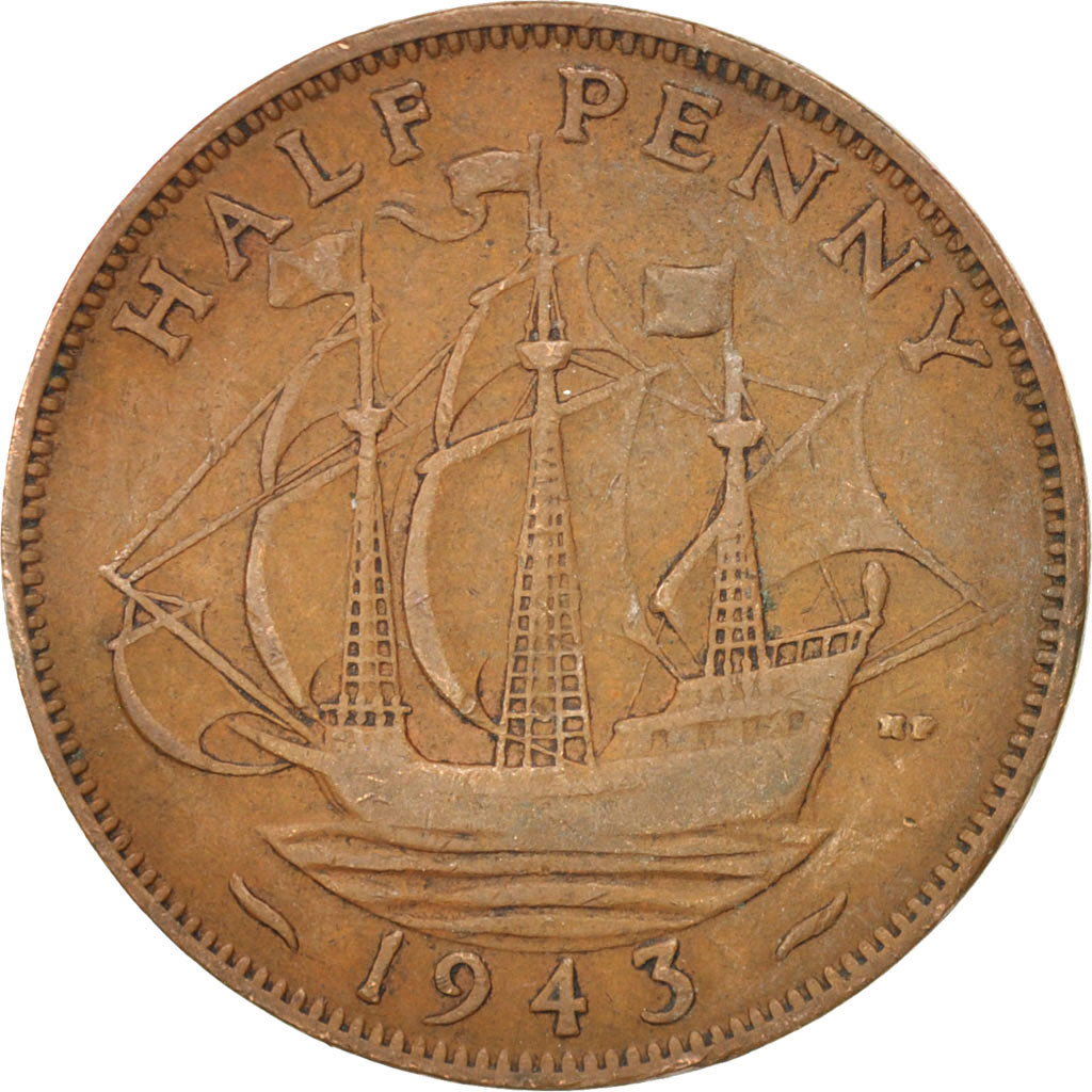 Monnaie, Grande-Bretagne, George VI, 1/2 Penny, 1943, TB, Bronze, KM:844