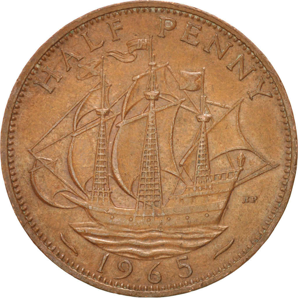 Coin, Great Britain, Elizabeth II, 1/2 Penny, 1965, EF(40-45), Bronze, KM:896