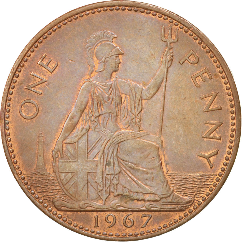 Coin, Great Britain, Elizabeth II, Penny, 1967, AU(55-58), Bronze, KM:897