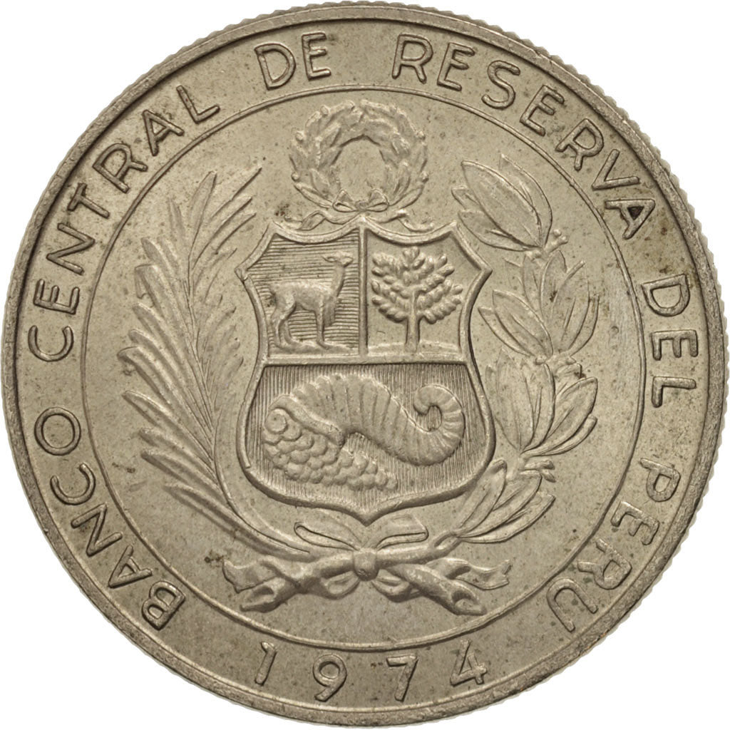 Peru, 10 Soles, 1974, AU(55-58), Copper-nickel, KM:258