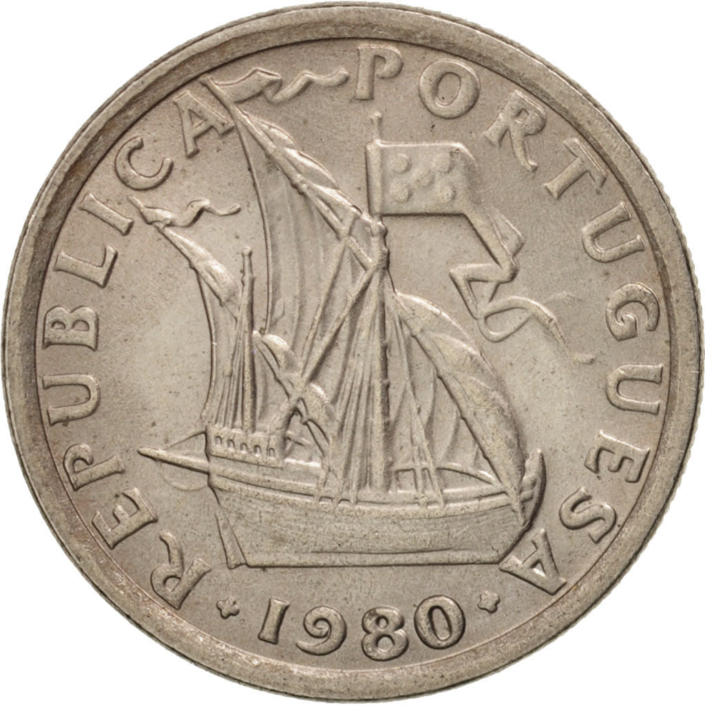 Coin, Portugal, 2-1/2 Escudos, 1980, AU(55-58), Copper-nickel, KM:590