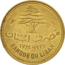 Moneta, Liban, 10 Piastres, 1975, Paris, AU(55-58), Mosiądz niklowy, KM:26