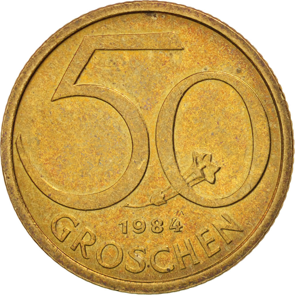 Coin, Austria, 50 Groschen, 1984, AU(55-58), Aluminum-Bronze, KM:2885