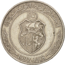 Coin, Tunisia, Dinar, 1997, EF(40-45), Copper-nickel, KM:347