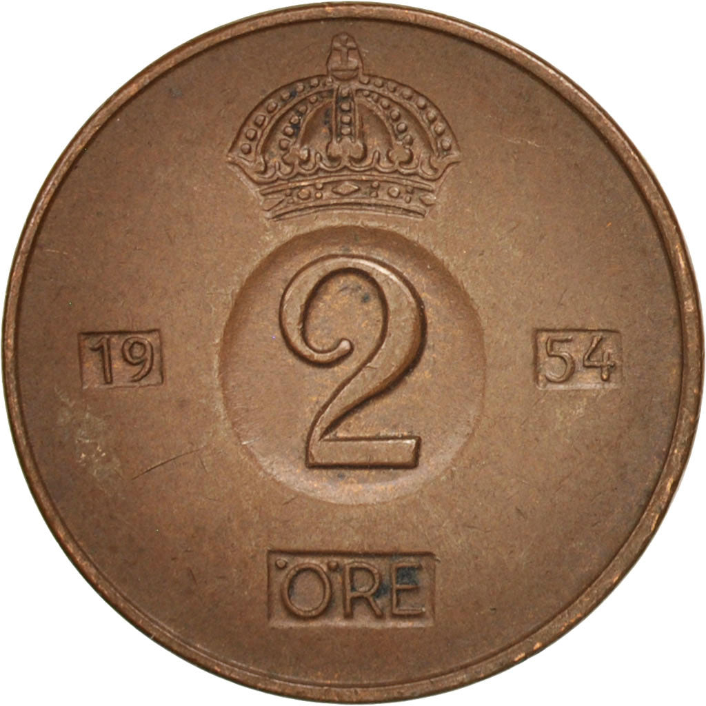 Coin, Sweden, Gustaf VI, 2 Öre, 1954, AU(55-58), Bronze, KM:821