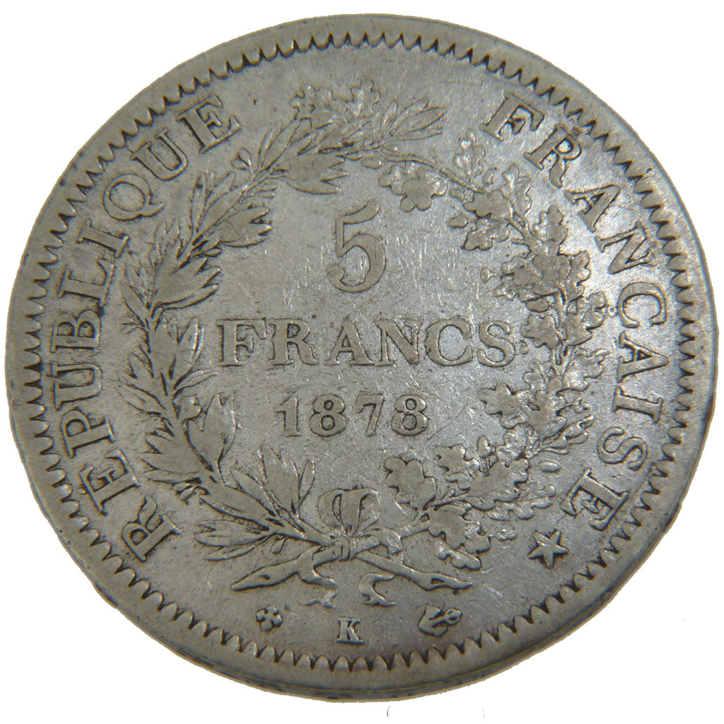 FRANCE, Hercule, 5 Francs, 1878, Bordeaux, KM #820.2, VF(30-35), Silver,...