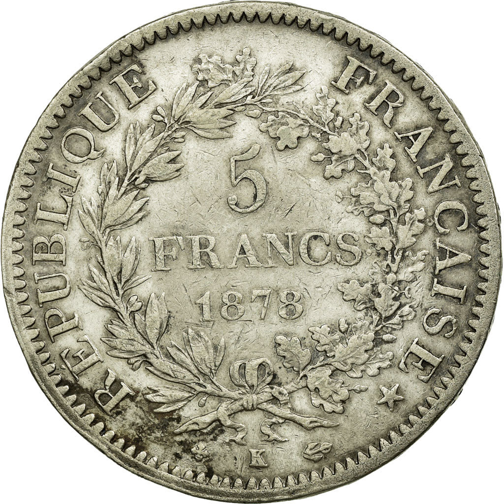 Coin, France, Hercule, 5 Francs, 1878, Bordeaux, VF(30-35), Silver, KM:820.2