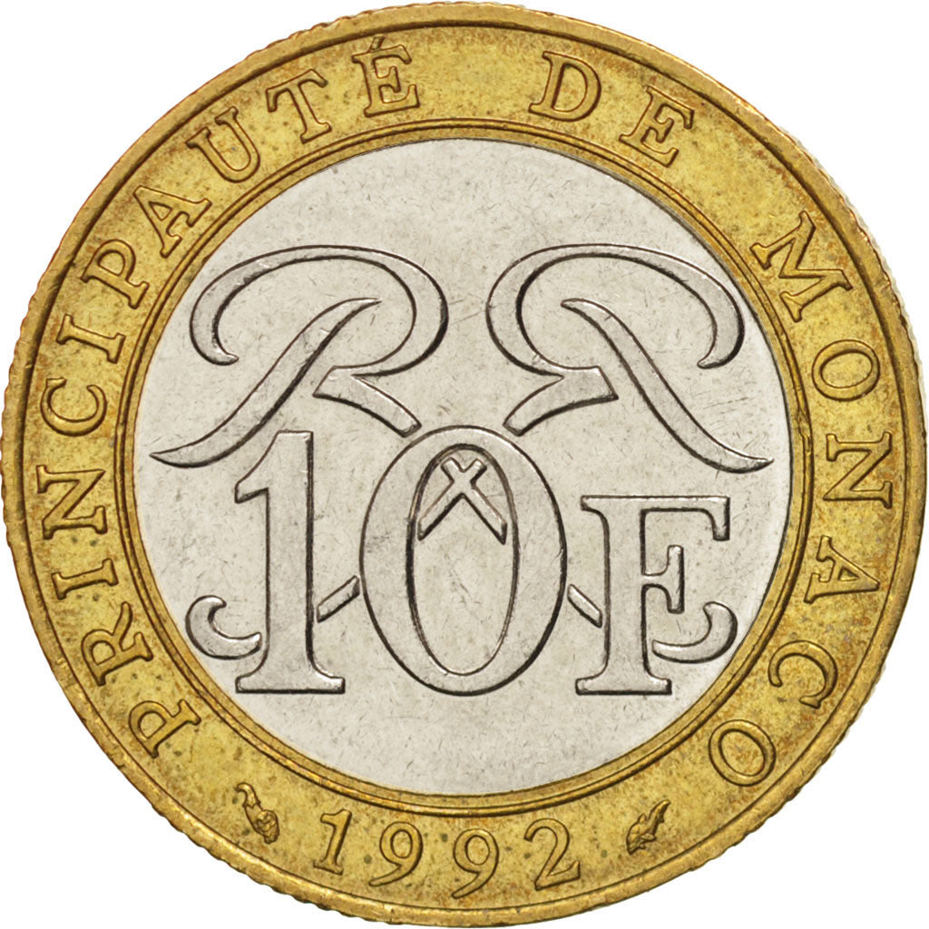 Monaco, Rainier III, 10 Francs, 1992, AU(55-58), Bi-Metallic, KM:163