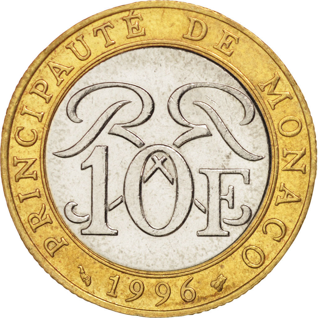 Coin, Monaco, Rainier III, 10 Francs, 1996, AU(55-58), Bi-Metallic, KM:163