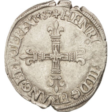Munten, Frankrijk, 1/4 Ecu, 1587, Nantes, ZF, Zilver, Sombart:4662