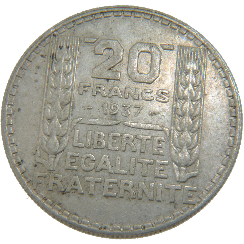 FRANCE, Turin, 20 Francs, 1937, Paris, KM #879, AU(50-53), Silver, 35, Gadoury..