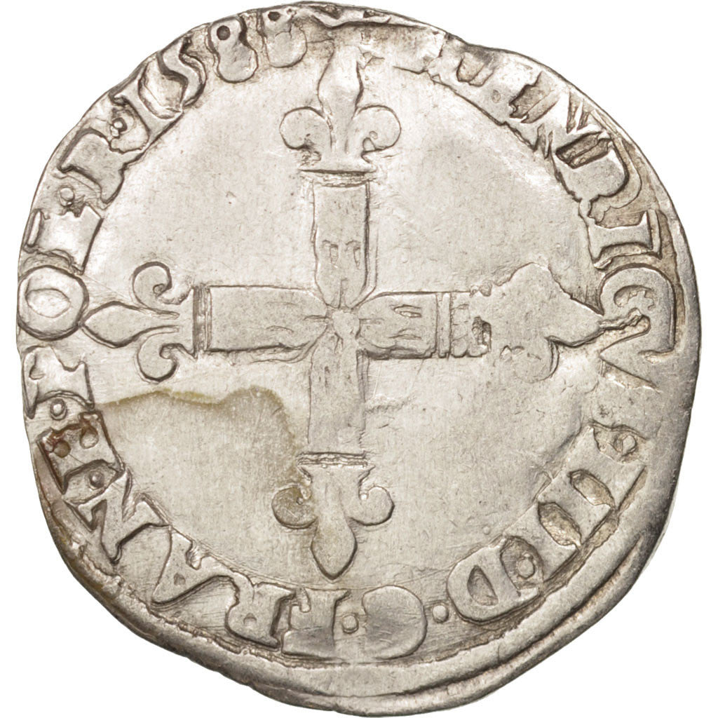 France, Henri III, 1/4 Ecu, 1588, Bayonne, VF(30-35), Silver, Sombart:4662