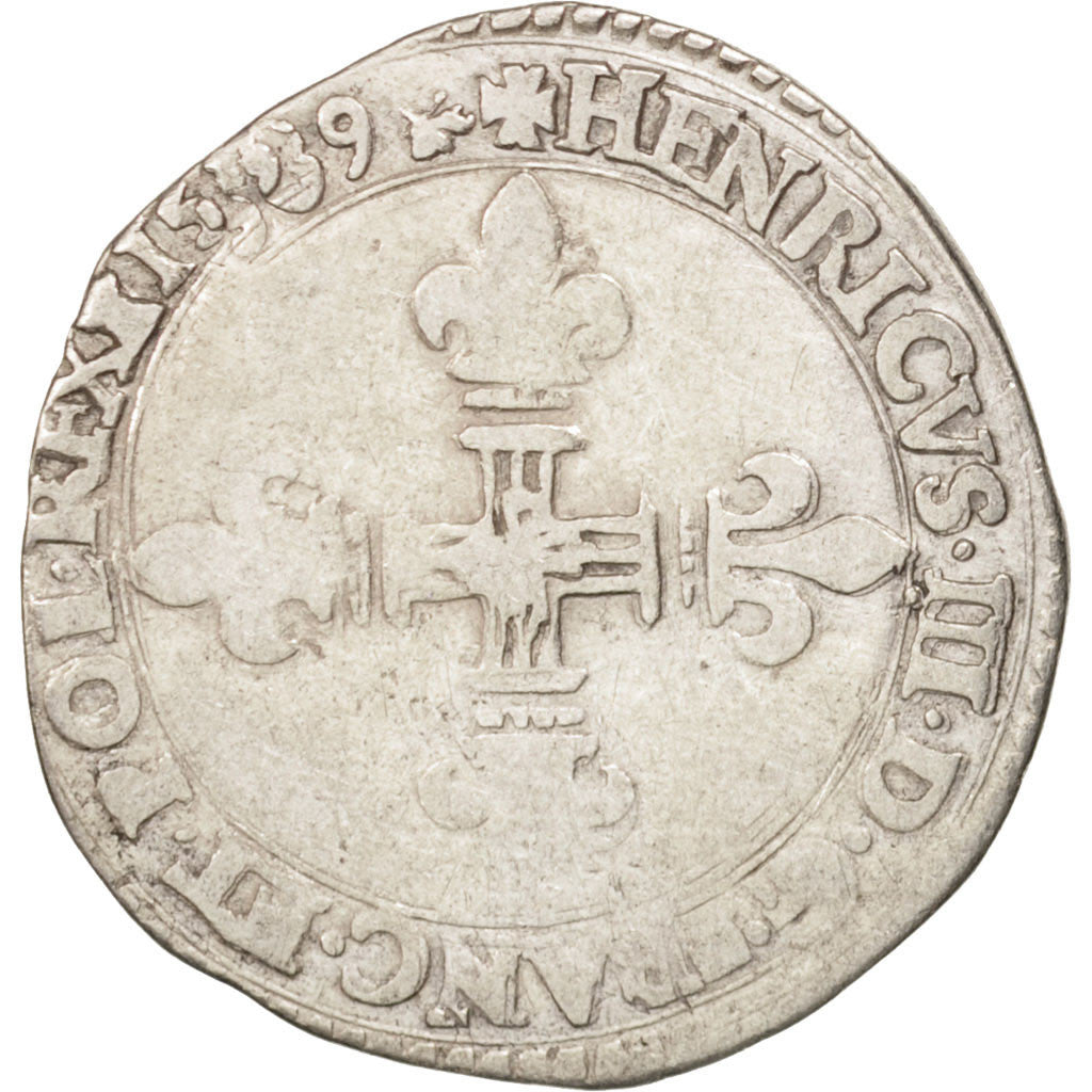 Munten, Frankrijk, 1/8 Ecu, 1589, La Rochelle, FR, Zilver, Sombart:4664