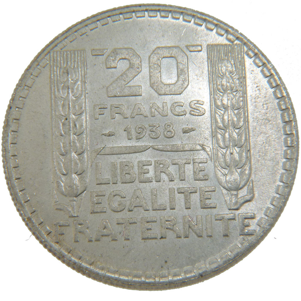 FRANCE, Turin, 20 Francs, 1938, Paris, KM #879, EF(40-45), Silver, 35, Gadoury..